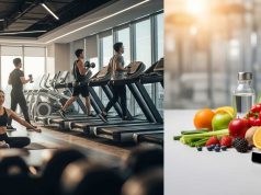 What you need to know to live longer, stronger, and happier in 2026 Modern gym scene with people exercising, healthy food, yoga mats, dumbbells, and fitness accessories representing health and fitness