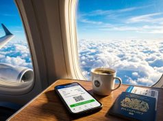 Flight Booking: The Complete 2026 Guide to Finding the Best Airfares and Navigating Digital Travel Airplane window with clouds, smartphone showing flight booking confirmation on tray table