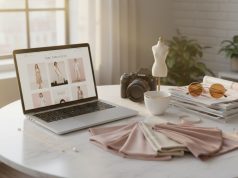 The Complete Guide to Building a Successful Fashion Blog in 2026 Fashion-blogger-workspace-with-laptop,-camera,-magazines,-and-accessories-on-marble-table